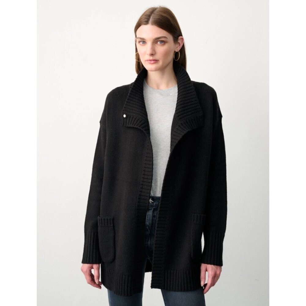 White + Warren Cozy Wool Blend Patch Pocket Cardigan Sweater Black Size Small